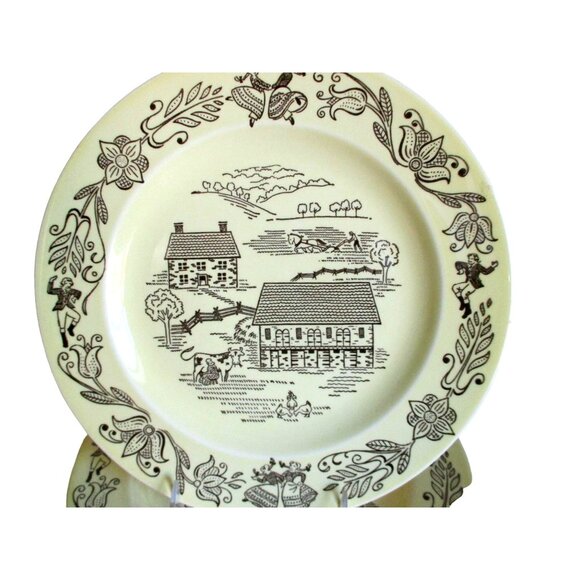 2 Royal Bucks County Dinner Plates - Vintage Farm Farmhouse Scene - Picture 2 of 5